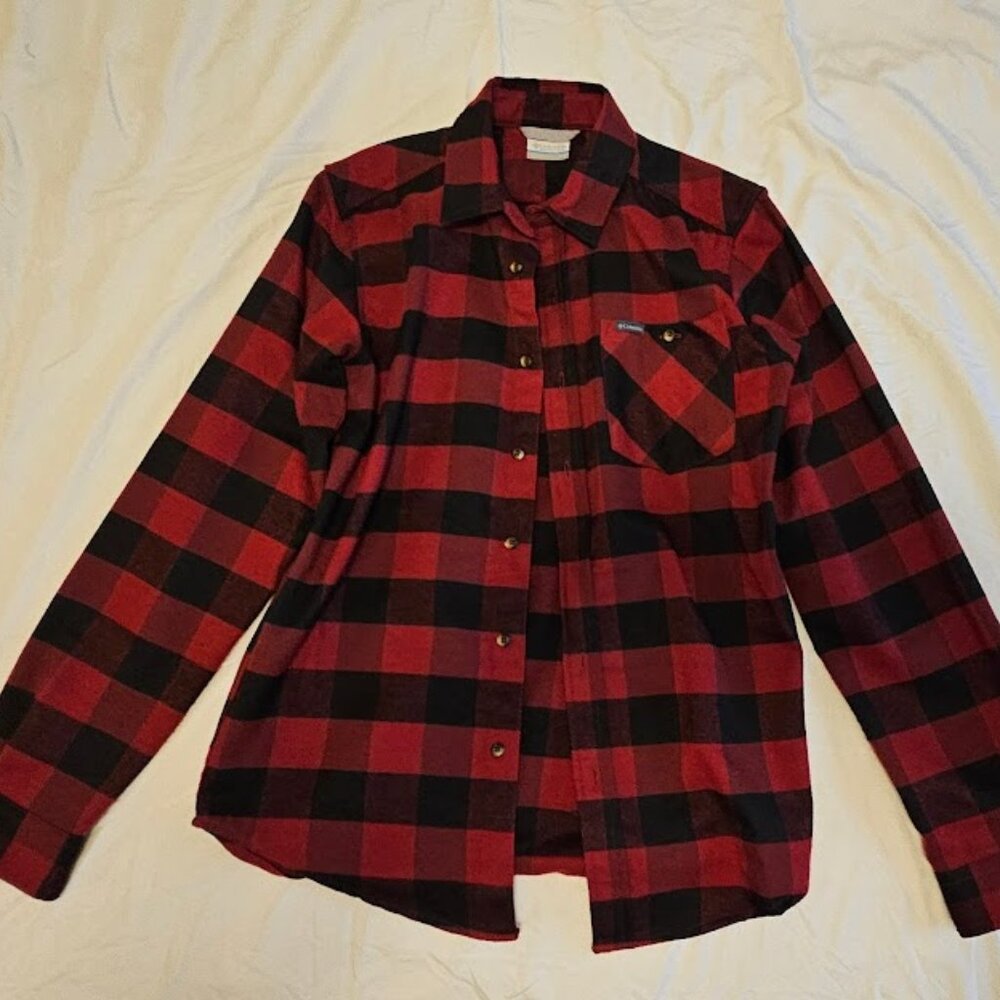 Columbia Men’s Buffalo Plaid Flannel Shirt – XXS – Red & Black Check